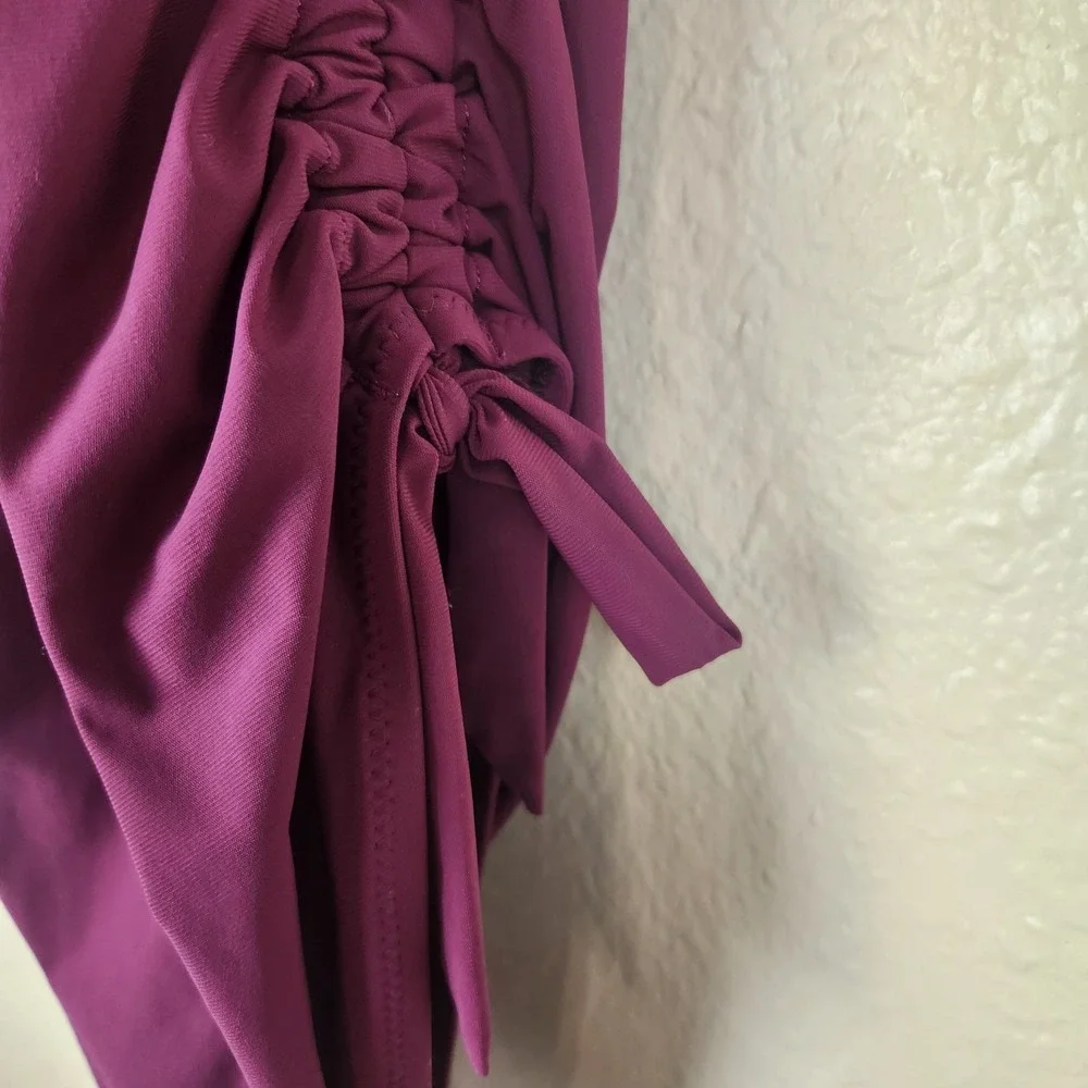 Athleta Swimsuit Womens Small Plum One Piece Ruched Adjustable Straps Side Tie‎ - Picture 8 of 12